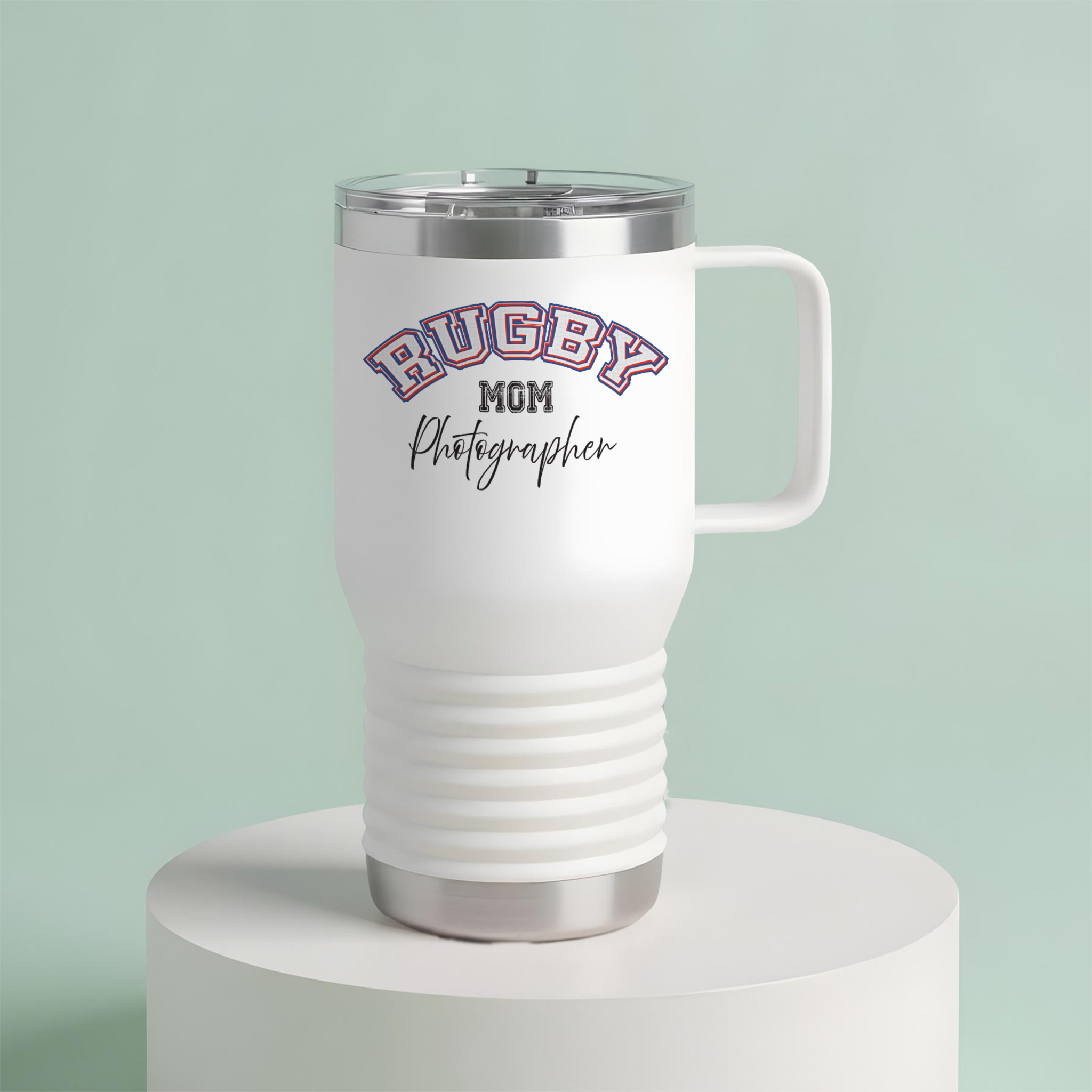 Shutter Swag Designs Rugby Mom Photographer 20oz Insulated Travel Mug