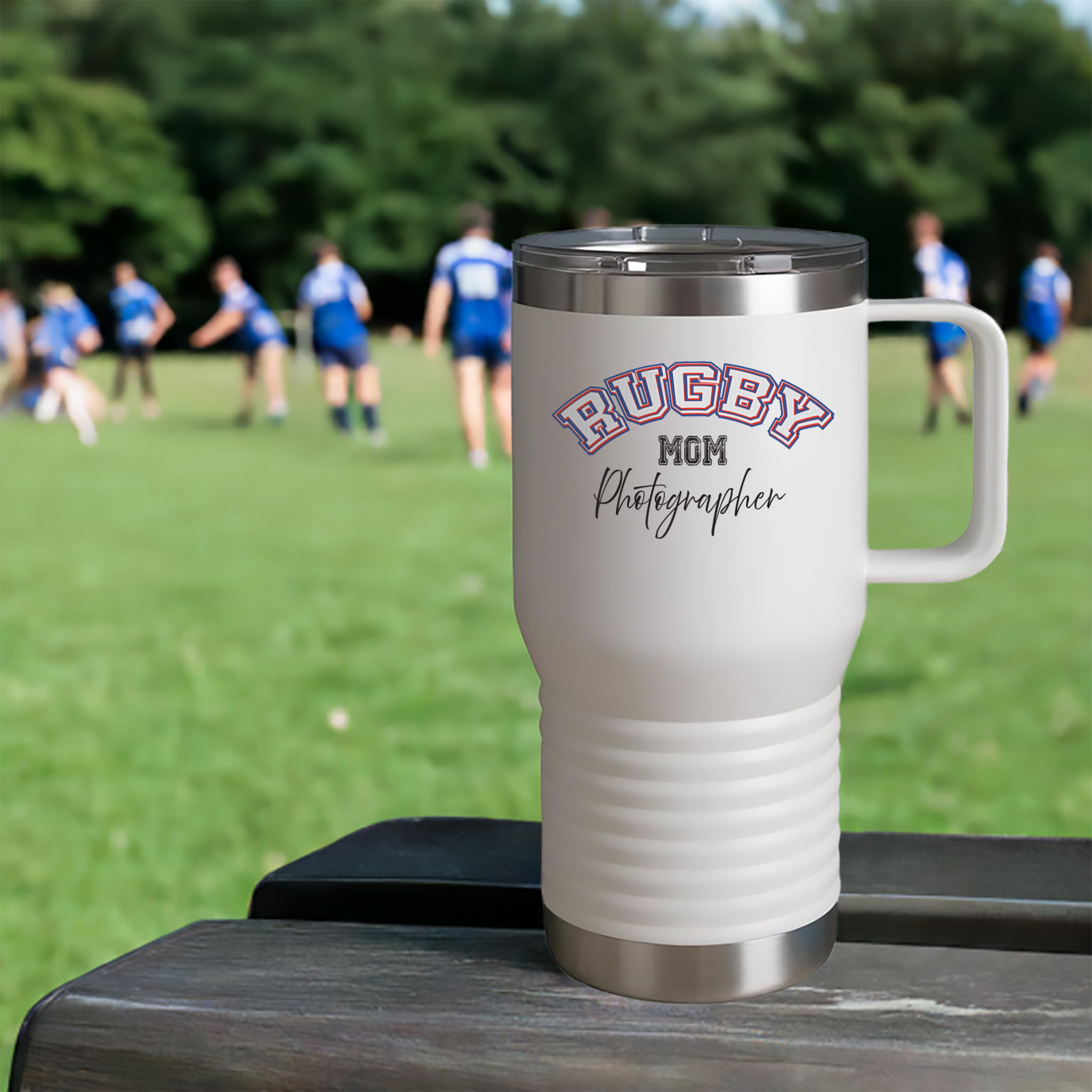 Shutter Swag Designs Rugby Mom Photographer 20oz Insulated Travel Mug