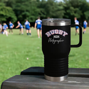 Shutter Swag Designs Rugby Mom Photographer 20oz Insulated Travel Mug