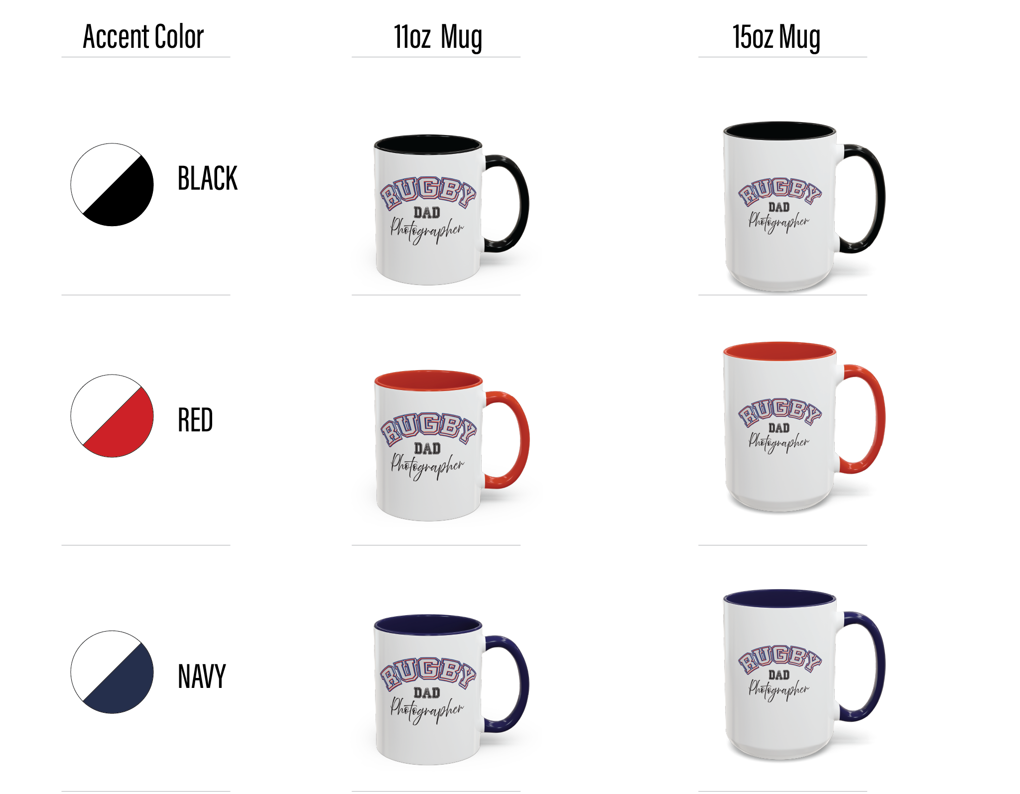 Shutter Swag Designs Rugby Dad Photographer Accent Mug options