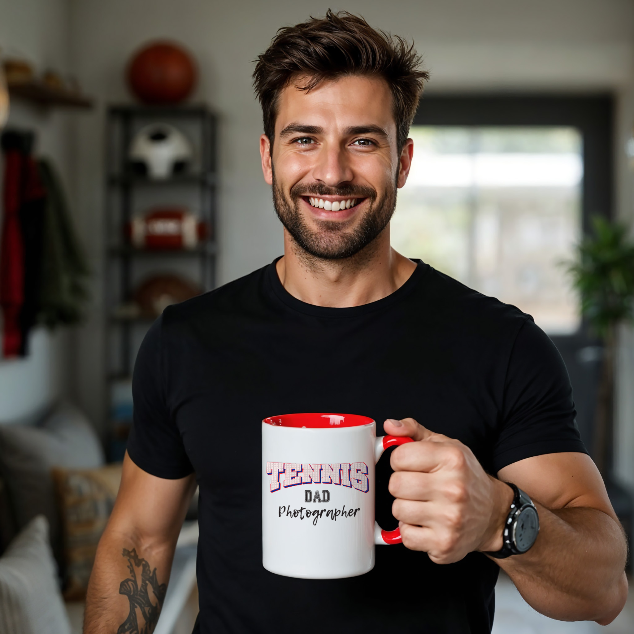 Shutter Swag Designs Tennis Dad Photographer 11oz Accent Mug, red