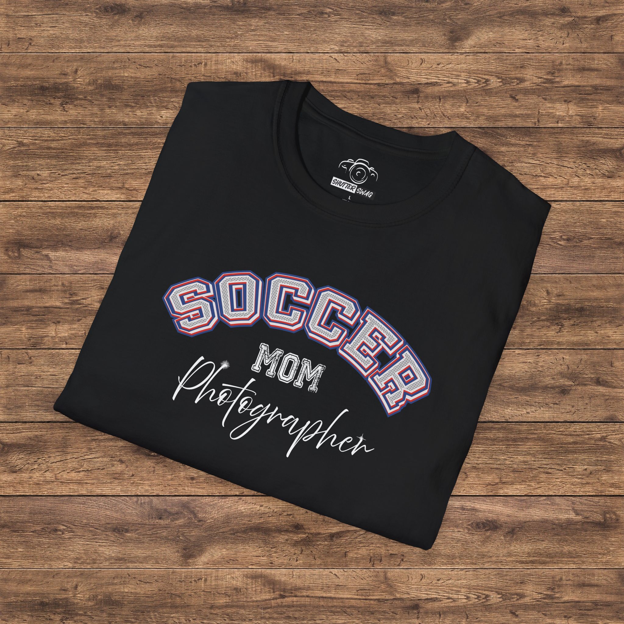 Shutter Swag Designs Soccer Mom Photographer Softstyle Cotton T-Shirt