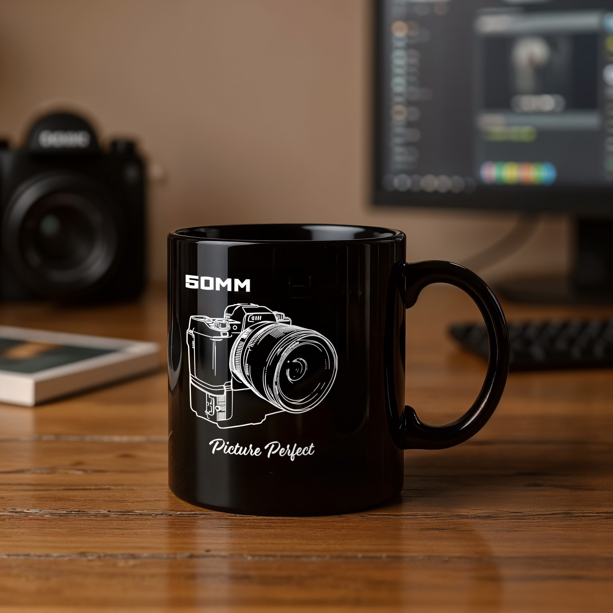 Shutter Swag Designs 50mm camera lens black mug