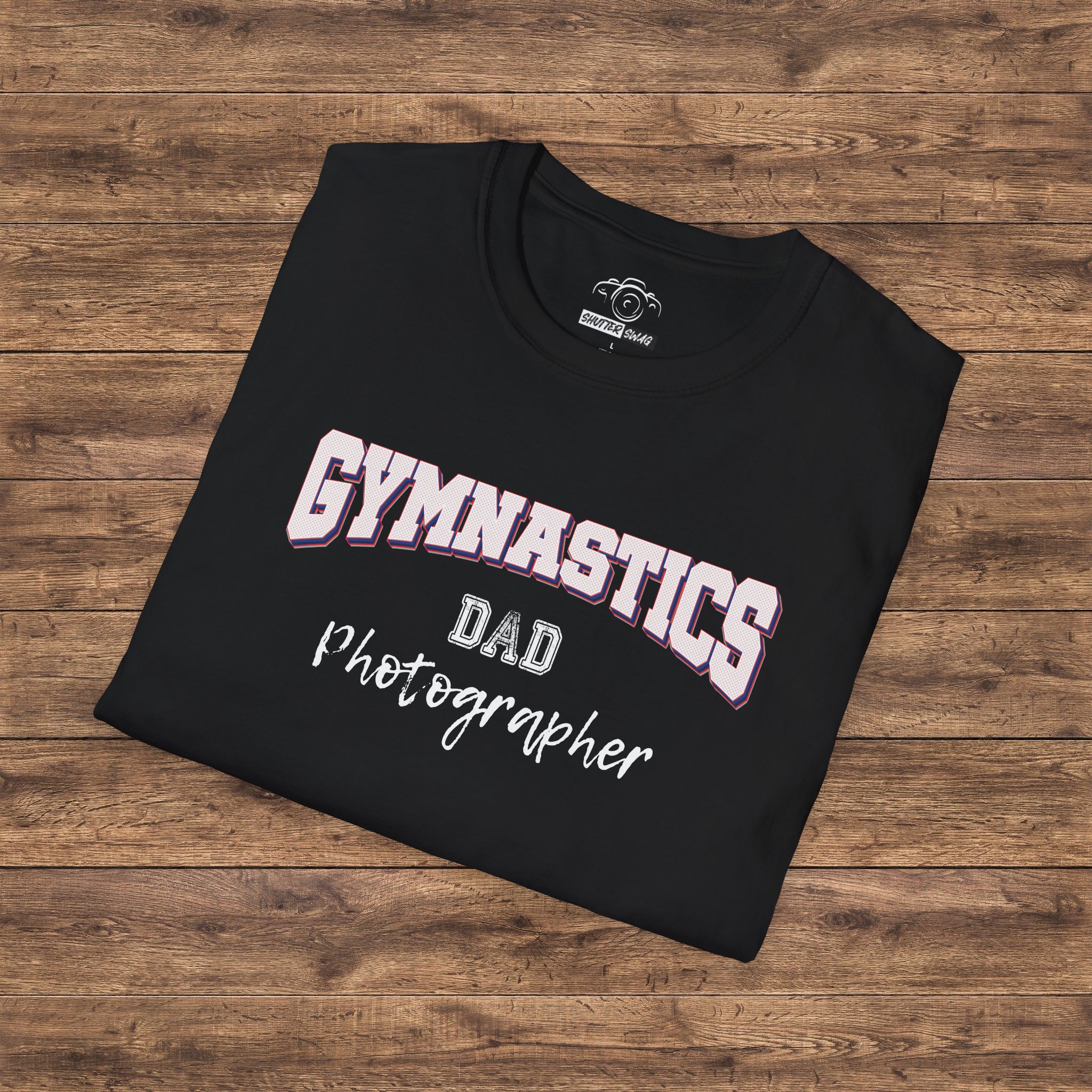 Shutter Swag Designs Gymnastics Dad Photographer Softstyle Cotton T-Shirt