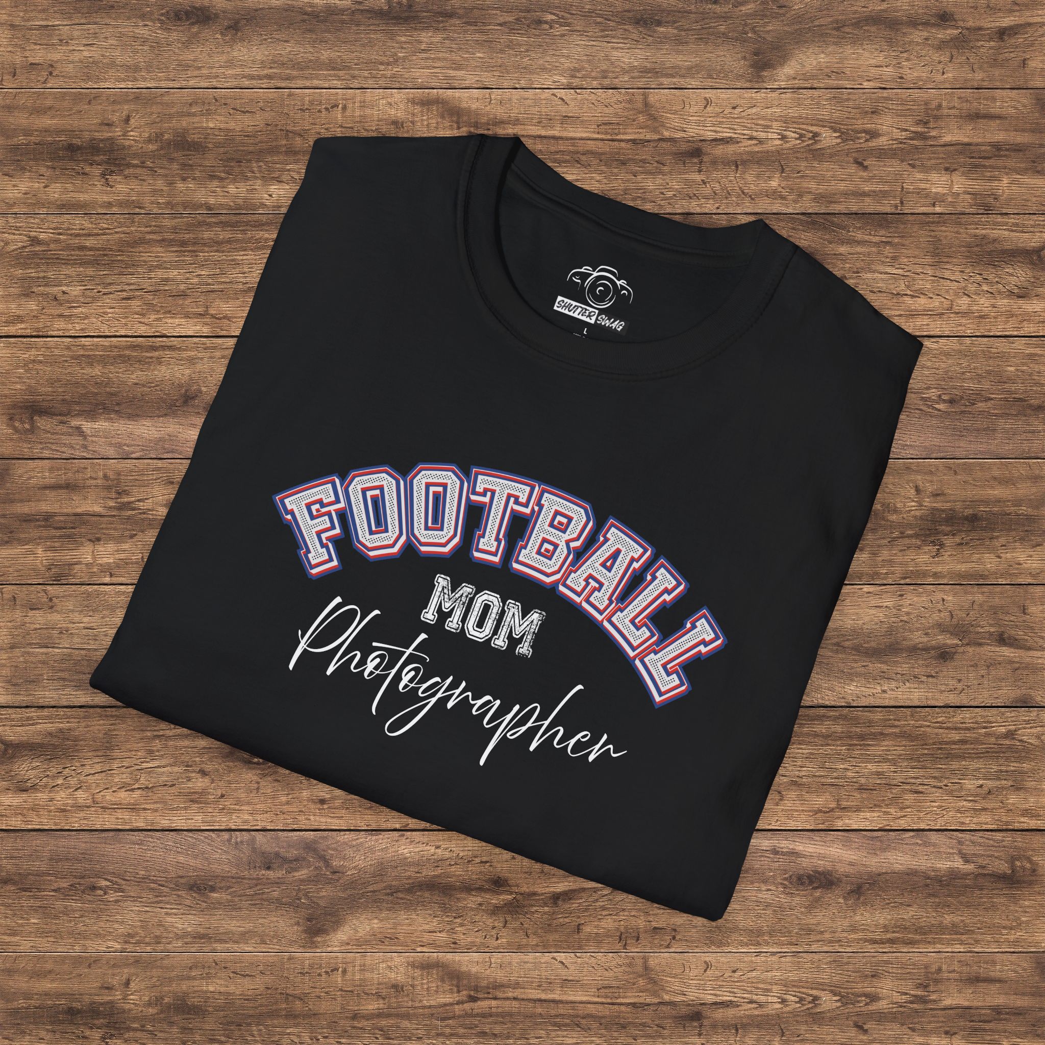 6466061262498573552_2048_custom.jpeg Shutter Swag Designs Football Mom Photographer Softstyle Cotton T-Shirt