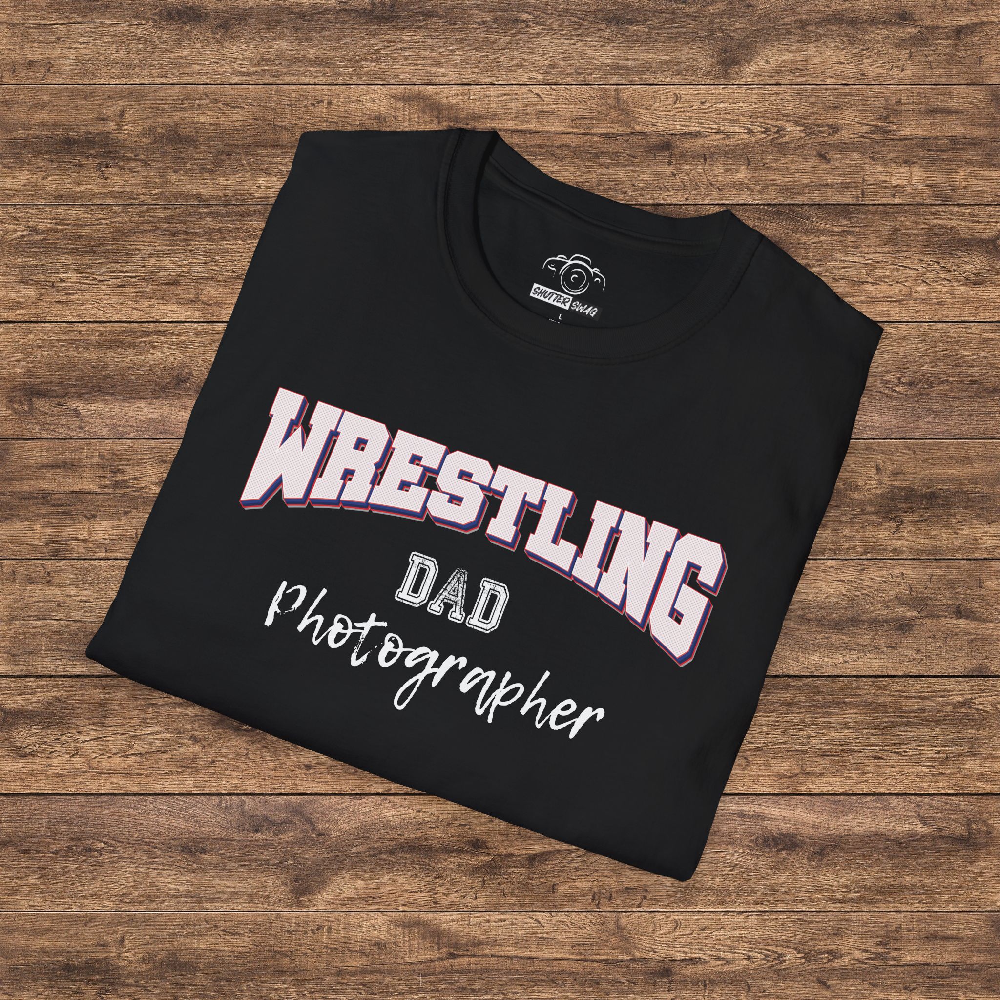 Shutter Swag Designs Wrestling Dad Photographer Softstyle Cotton T-Shirt