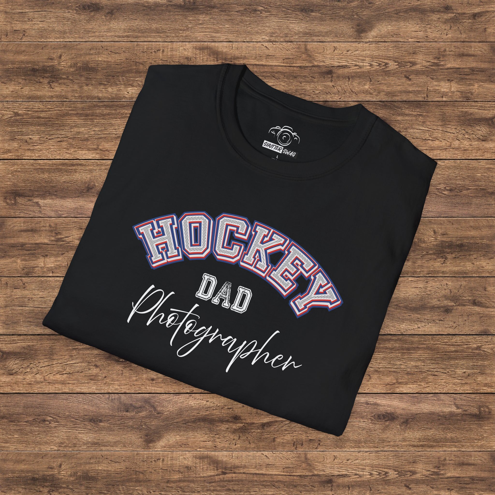 Shutter Swag Designs Hockey Dad Photographer Softstyle Cotton T-Shirt