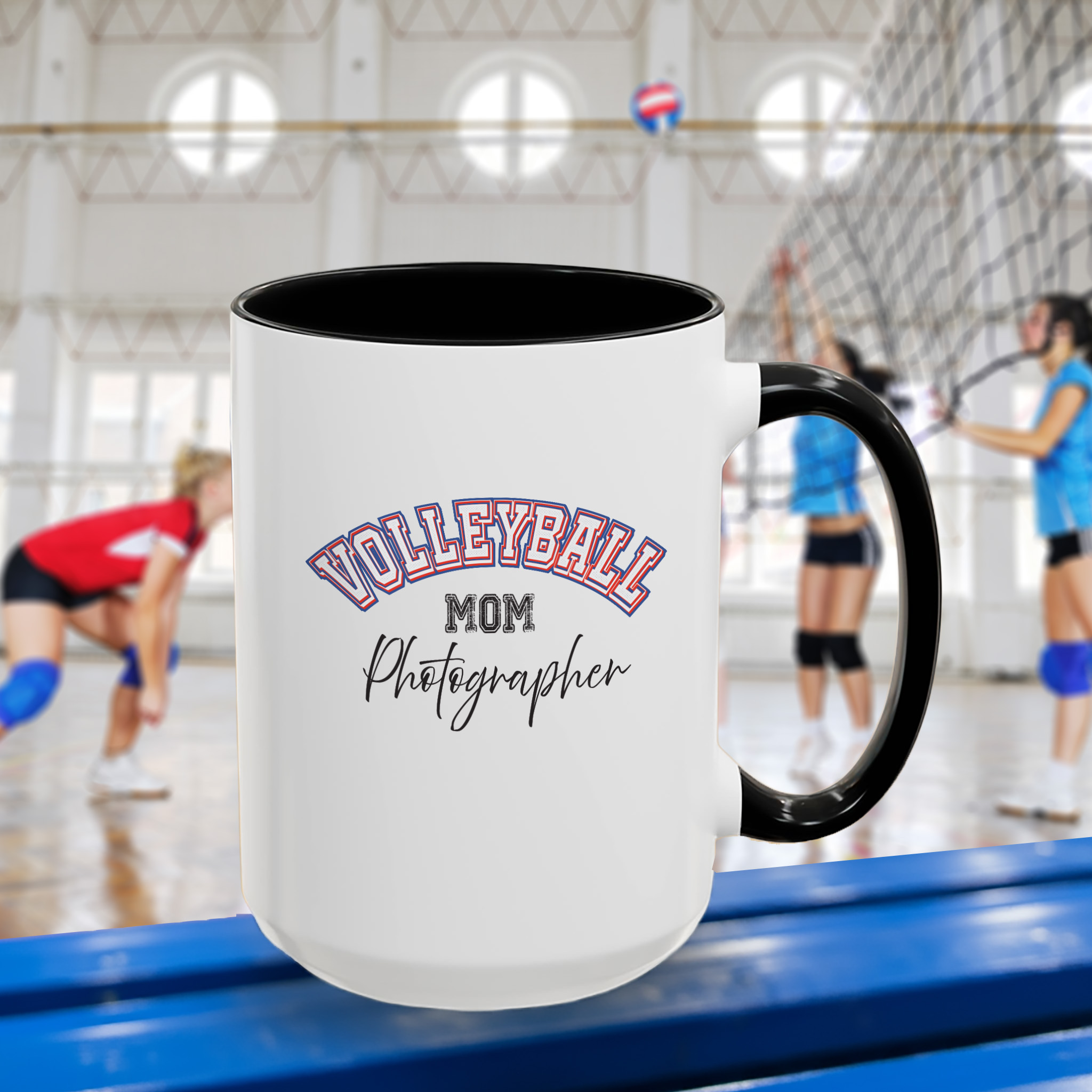 Volleyball Mom Photographer Accent Coffee Mug 15oz, black