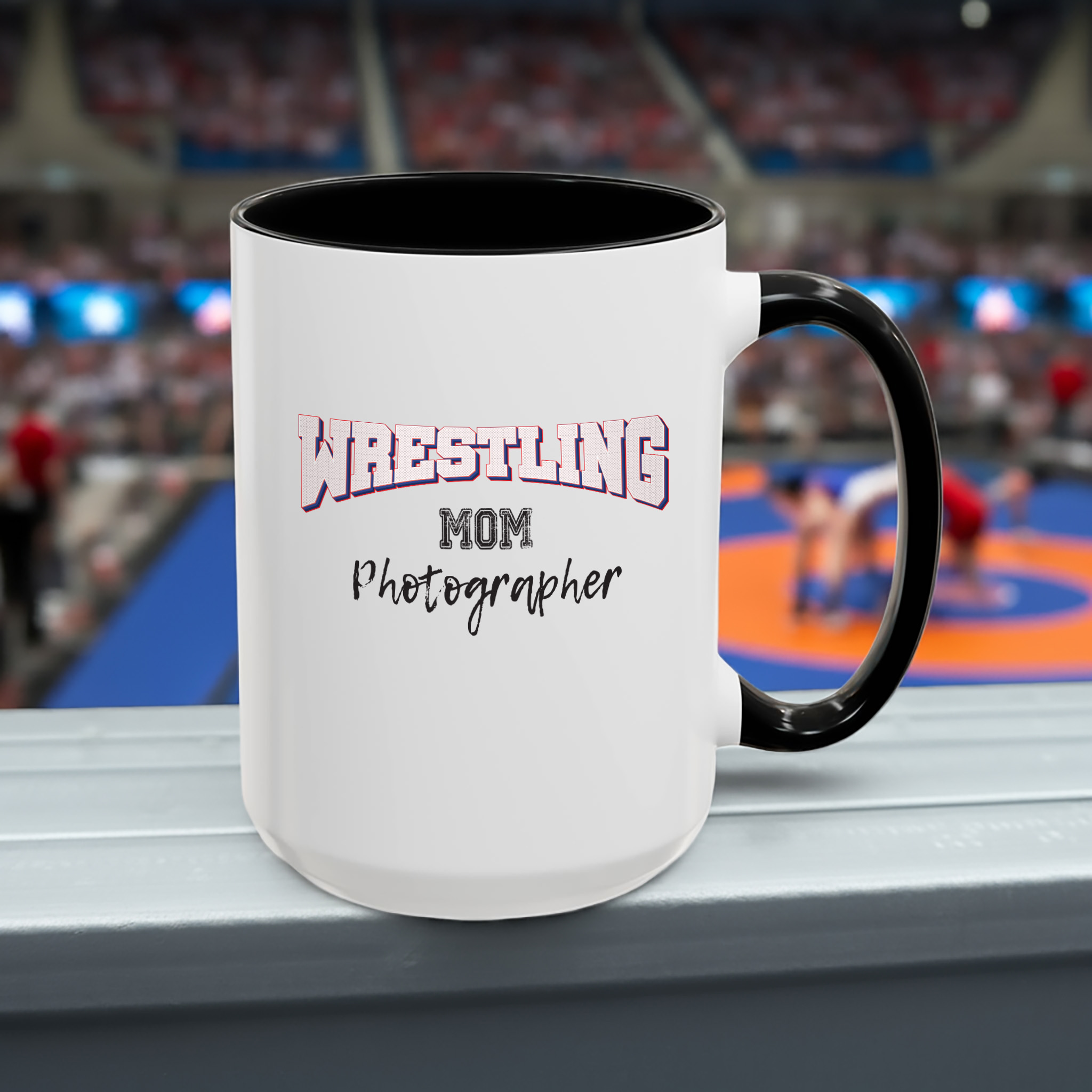 Wrestling Mom Photographer Accent Coffee Mug 11oz, 15oz Wrestling Mom Photographer Accent Coffee Mug 15oz, black